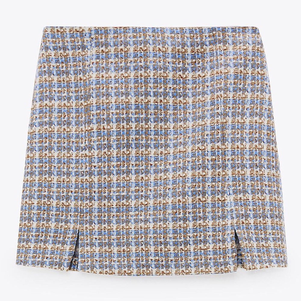 Zara TEXTURED WEAVE TWEED FLARED MINI SKIRT NEW